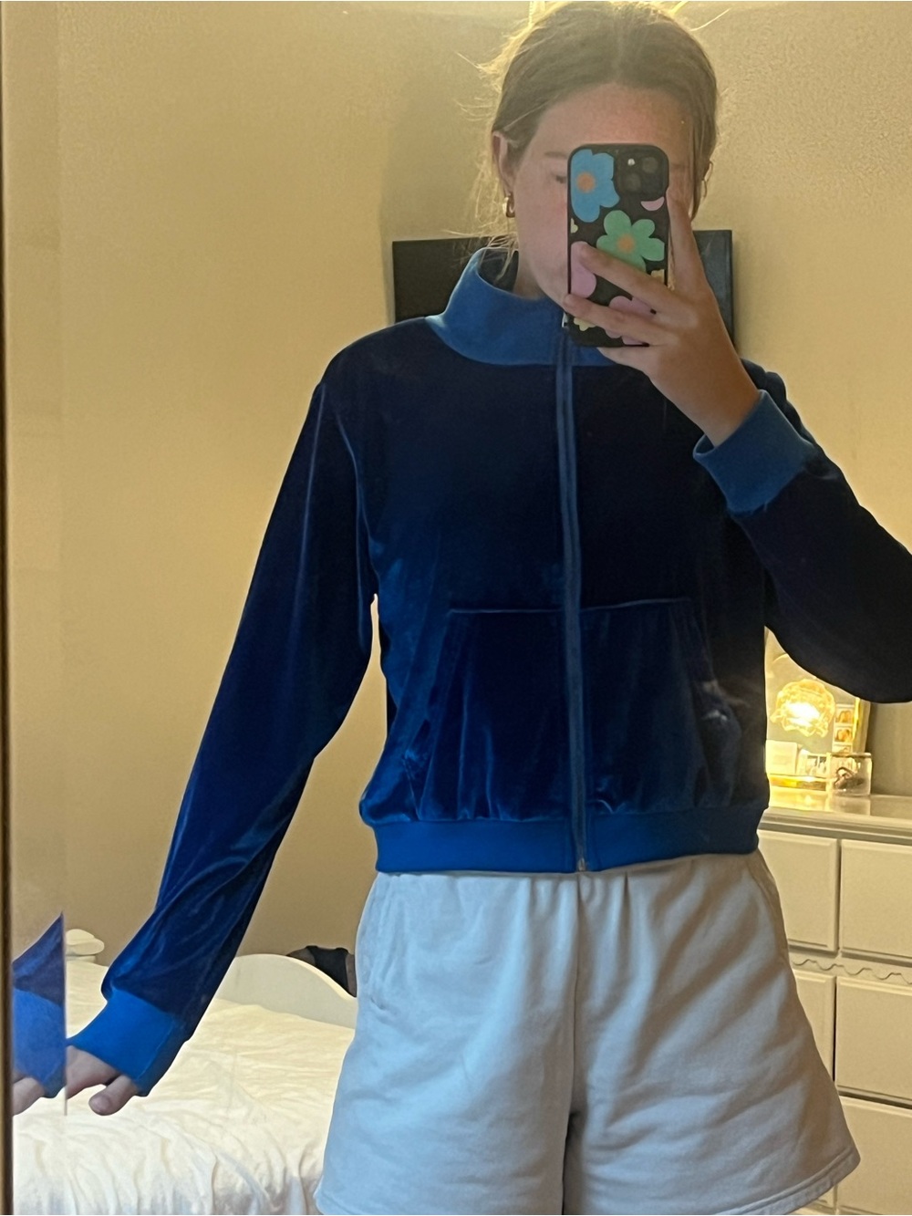 Velvet Zip-Front Jacket in Deep Blue